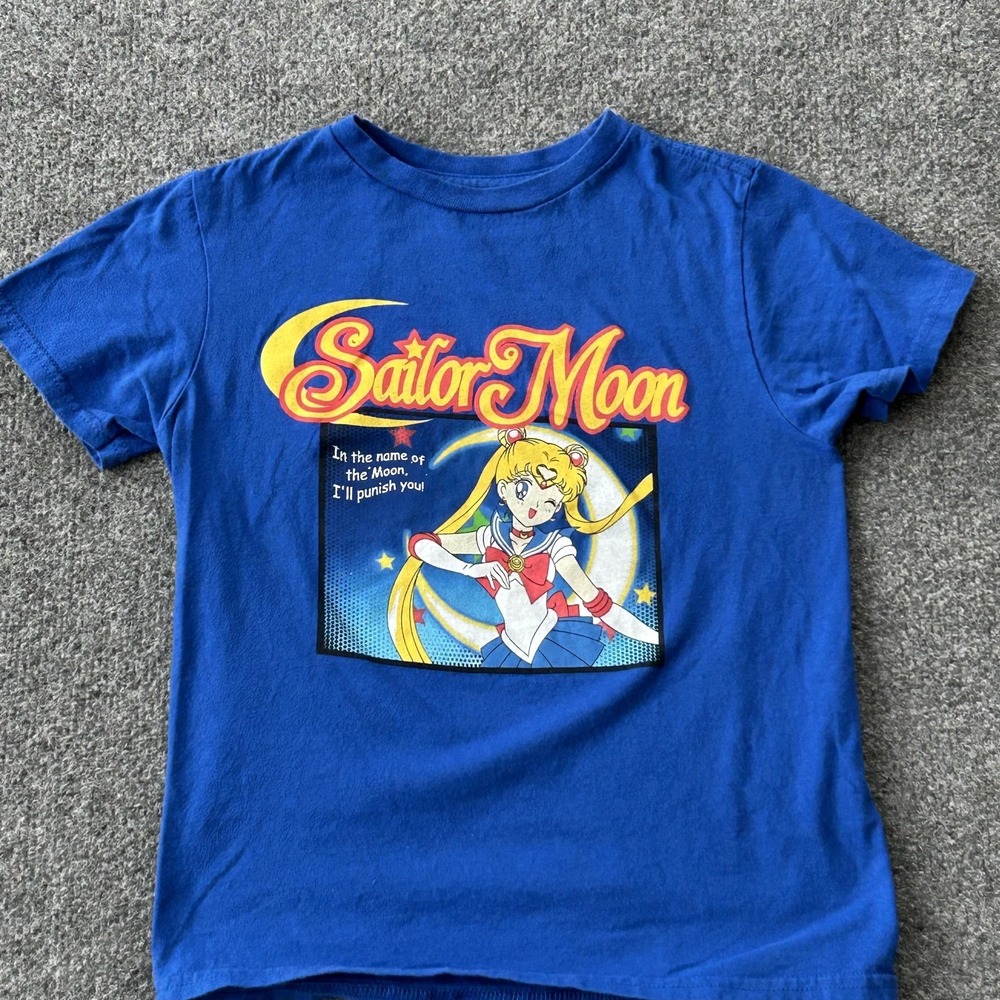 Sailor Moon Shirt Youth Small Blue Anime Graphic Tee Hybrid California Crew